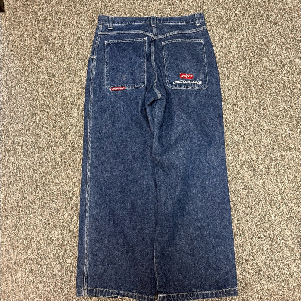 Classic Blue Straight Jeans with Red Embroidery